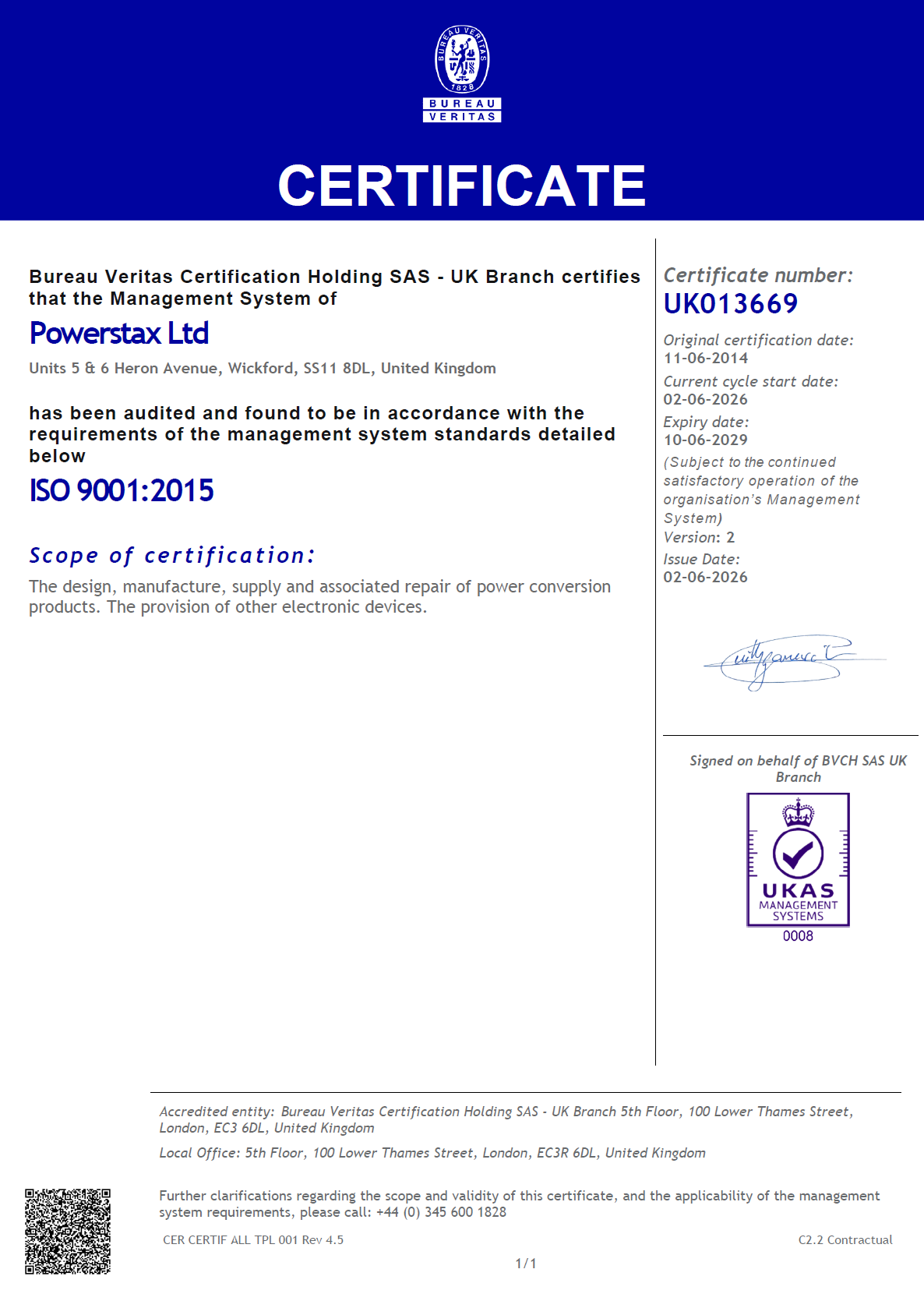 Powerstax Limited ISO 9001 Certificate